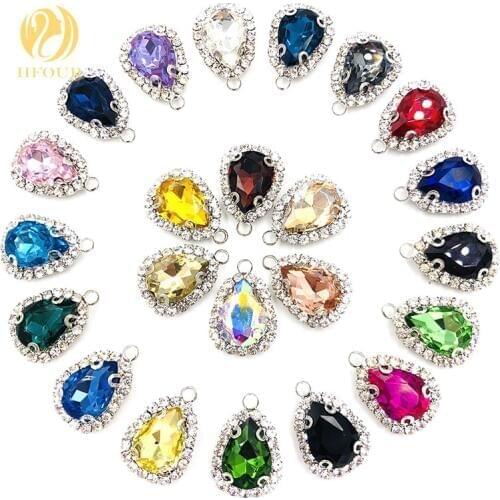 10pcs/pack Mixed colors Sliver bottom Crystal buckle Teardrop shape Sew On Rhinestones with claw DIY hair clips /Bags/Garment