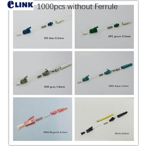 1000PCS LC fiber connector KITS without ferrule Simplex APC UPC SM MM OM3 OM4 3.0mm 2.0mm 0.9mm ftth SC connector accessories