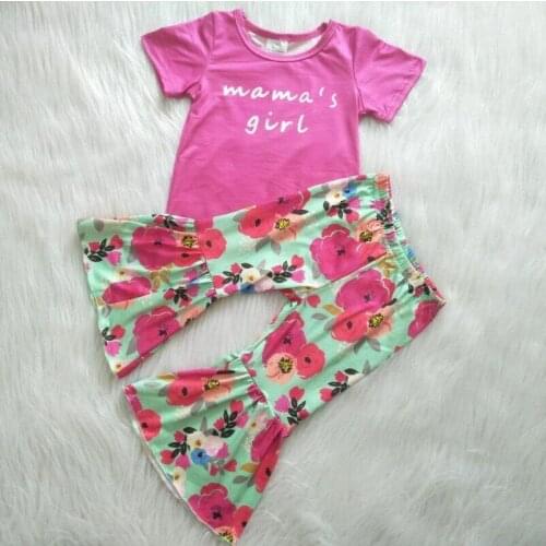 2020 Free Shipping High Quality Toddler Floral Bells Pants Outfits Girls Pink Shirts Letter Print Top Baby Kids Spring Clothes