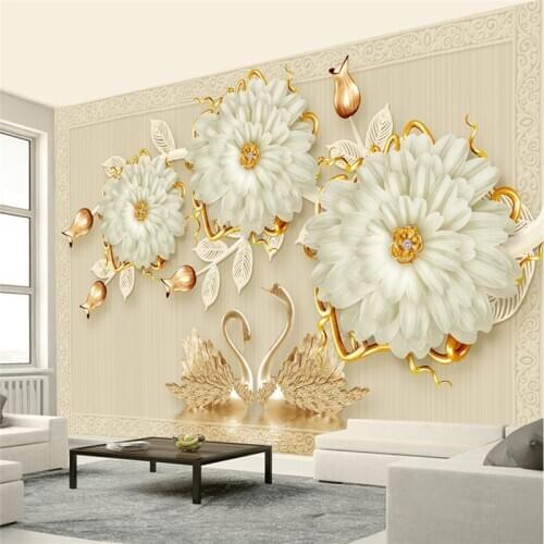 Beibehang Custom wallpaper 3D mural stereo luxury jewelry flower swan romantic TV background wall papers home decor 3d wallpaper