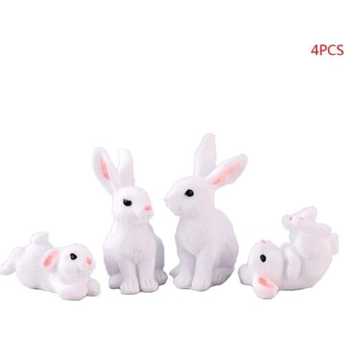 4Pcs/Set Garden Cute White Rabbits Miniature Resin Figurine Home Decor Micro Landscape Craft Plant Pot Fairy DIY Ornament 449C