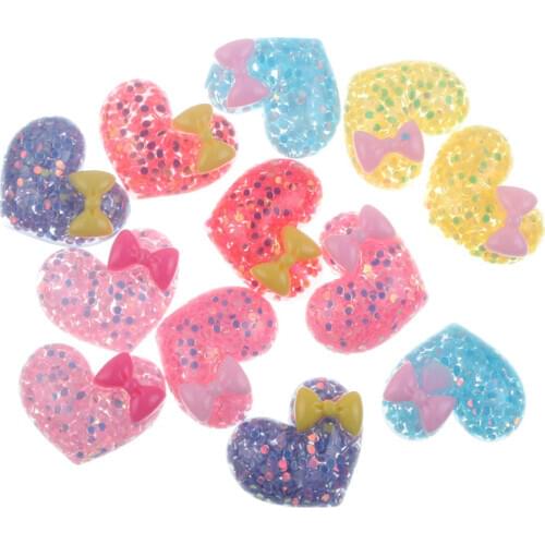 50pcs Clear Colorful Resin Heart With Tie Decoration Crafts Flatback Cabochon Embellishments For Scrapbooking Diy Accessories