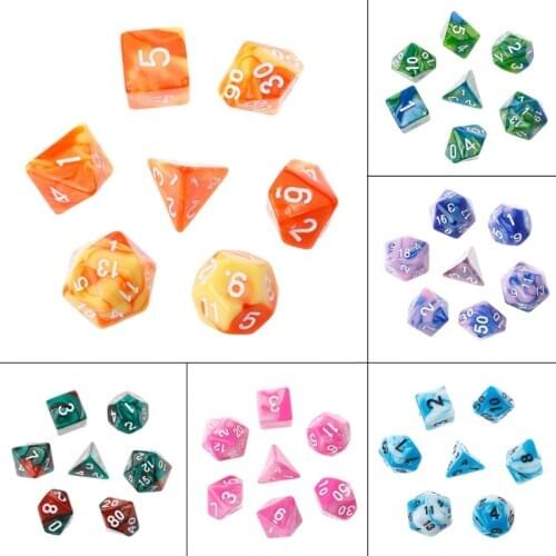 7pcs/Set Acrylic Polyhedral Dice For TRPG Board Game D4-D20 U2JB