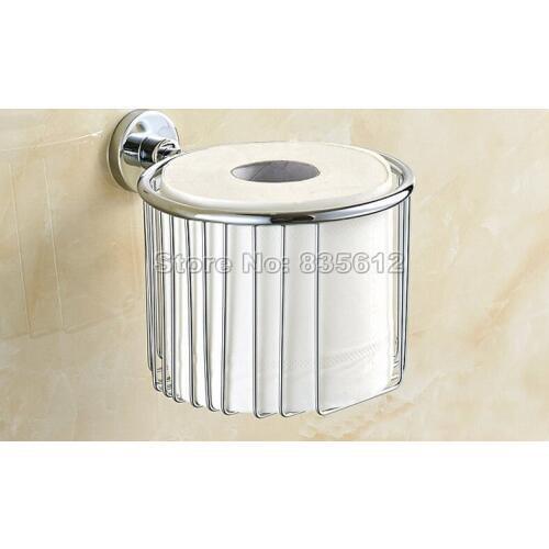 Bathroom Accessories Wall Mounted Polished Toilet Paper Roll Holder Basket Chrome Finish Wba519
