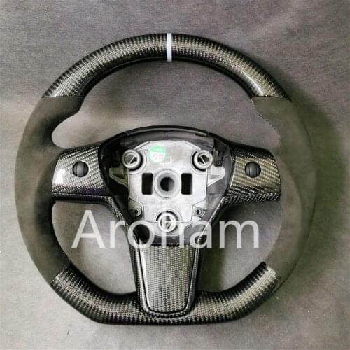 Alcantara Carbon Fiber Steering Wheel For Tesla Model 3 Model Y M3 MY 2017 2018 2019 2020 2021 Can be Customized
