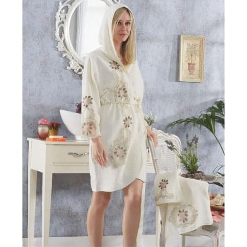 Bamboo Towel French lace Luxury Lady Women Bathrobe Set