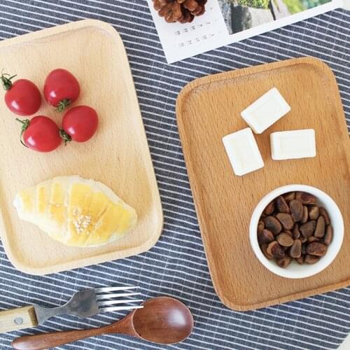 Wooden Bamboo Coffee Tea Serving Tray Cheese Pizza Baking Bread Cake Dessert Rectangular Plate Fruit Platter Holder M17D