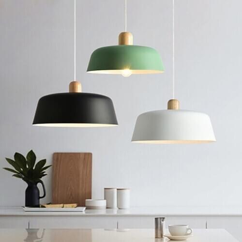 Nordic Wood Pendant Lighting Fixture Luminaire Round Kitchen Dining Room Hanging Lamp Suspension Light Home Decor Black ZM1010