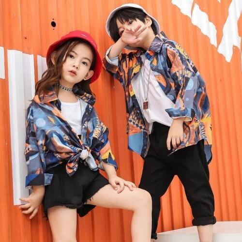 Kids Graffiti Shirt Ripped Jeans Pants Shorts Hip Hop Clothing Clothes Dance Costumes for Girls Boys Ballroom Dancing Streetwear
