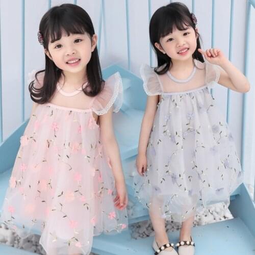 Summer Korean Style Baby Girl Children Kids Fashion Sweet Princess Style Thin Mesh Fabric Design Dress