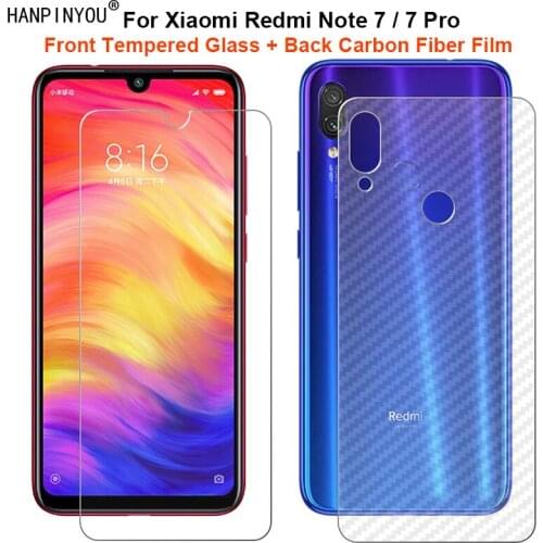 For Xiaomi Redmi Note 7 7Pro 1 Set = Soft Back Carbon Fiber Film + Ultra Thin Premium Tempered Glass Front Screen Protector