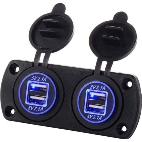 Dual 4.2A USB Car Charger Socket Waterproof 4-Port USB Charger with Panel Mount for 12V/24V Car Boat Marine Motorcycle RV Truck