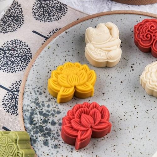 Oriental Pastry Flower Shape Mooncake Mold Hand Pressure Fondant Moon Cake Decorating Tools Pastry Baking Tool 6pcs Set