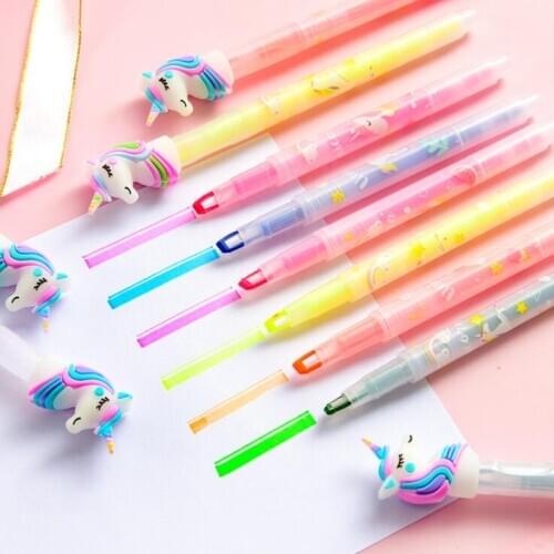 New Arrival 1PC Double Head Kawaii Unicorn Fluorescent Gel Pen Graffiti Painting Pen Key Words Mark Pen School Office Stationery