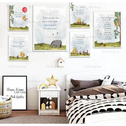 Canvas Painting Classic Winnie The Pooh Quotes Posters & Prints Cartoon Animal Wall Art Picture Birthday Gift Baby Nursery Decor