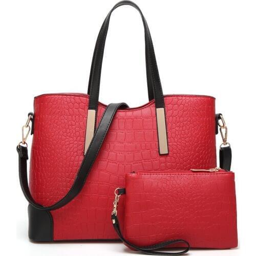 Women crocodilepattern Bags Set 2 Pcs Leather Handbag Women Tote Bag Ladies Shoulder Bag for Women 2019 Messenger Bag Sac a Main