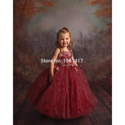 Princess Lace Ball Gown Pink Flower Appliques Girl Dress Girls Pageant Gowns First Communion Dresses For Wedding Pink