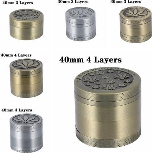 1PC 30/40MM 3/4-layer Metal Tobacco Grinder Zinc Alloy Smoke Cracker Delicate Leaves Pattern Tobacco Grinding Machine for Home