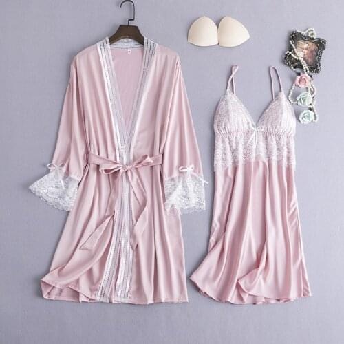 Pajama Dress Robe Lingerie Set Silk 2 Piece Sleepwear Sets Pijamas Long Sleeve Nightgown Woman Summer Home Clothes