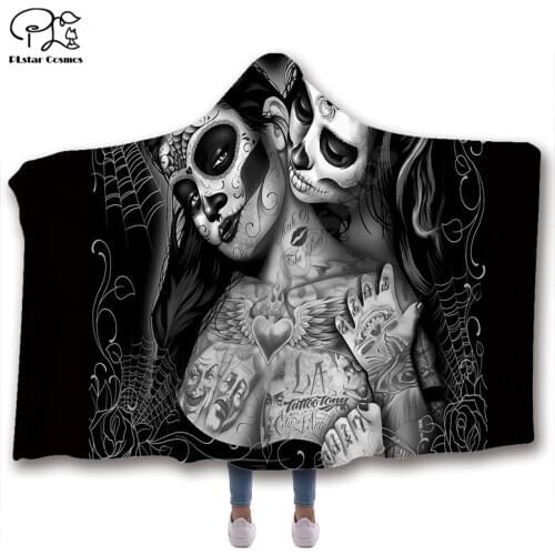 Multi-pattern Skull Hooded Blanket Adult colorful child Sherpa Fleece Wearable Blanket Microfiber Bedding style-4