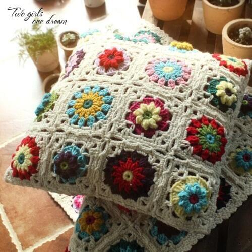 Handmade Crochet Sofa Car Back Cushion Bolster Crochet Chair Cushion with Core Decor Party Photography Prop 40CM