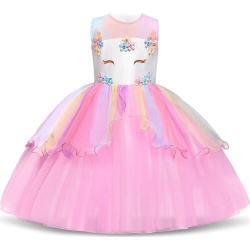 Big Bow Unicorn Party Fluffy Girl Tutu Dress Rainbow Costume Princess Toddler Girls Backless Cartoon Unicorn Dress With Headband