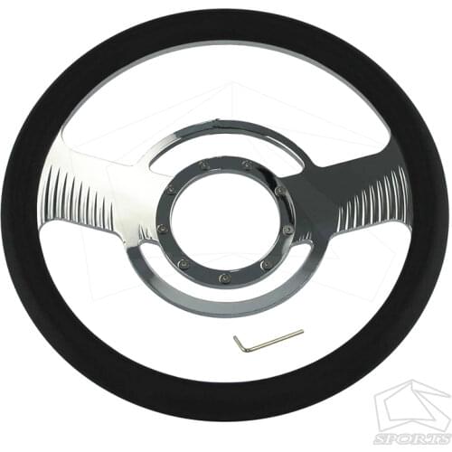 14" 9-Bolt Billet Chrome Retro Style Steering Wheel & Half Wrap Black Leather