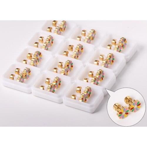 12 Pairs Colorful Flower Stud Earrings 316L Stainless Steel Ear Stud Gold/Silver Color for Women Girl Trendy Jewelry Accessories
