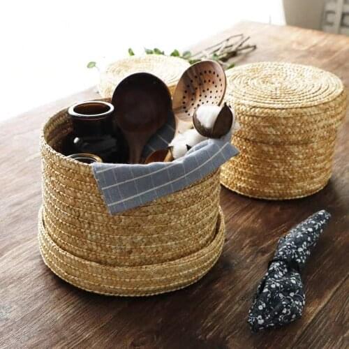 Handmade Straw Storage Basket Set With Lid Snack Organizer Storage Box Dustproof Rattan Storage Cover with Lid Decoration Basket