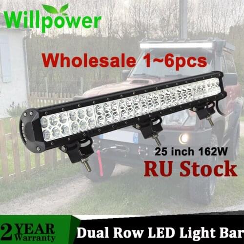 Willpower Wholesale 1-6pcs 25" inch 162W Offroad LED Light Bar Spot Flood Combo LED Work Light for Car 4WD Truck SUV ATV 12V 24V