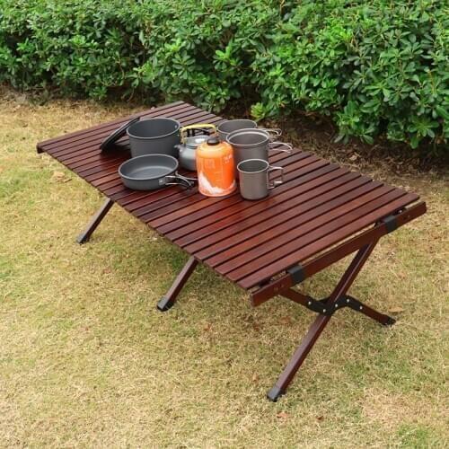 Outdoor Furniture Bbq-Table Folding Egg-Roll-Style Picnic Camping Tour Wood Driving Barbecue
