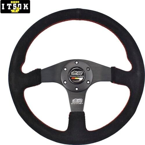 Mugen Steering Wheel Universal Flat 14'' 350mm Suede Black Stitches Racing Sport Car Simulated Race Volante 70mm PCD JDM Tuning