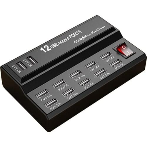 12 Ports USB Charger Quick Charging Station Home Desktop Multi-port UK Plug Socket 1.2 m Cable For Cell Phone MP3/4 Charger