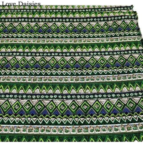 Green Bohemia wave style cotton linen cloth ethnic handmade DIY quilting patchwork tablecloth fabrics for crafts decoration