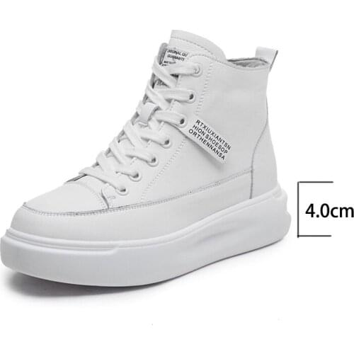 Womens Flat Shoes High Top Platform Leather White Shoes Female 2021 Spring Leather Student Heightening Fashion Sneakers