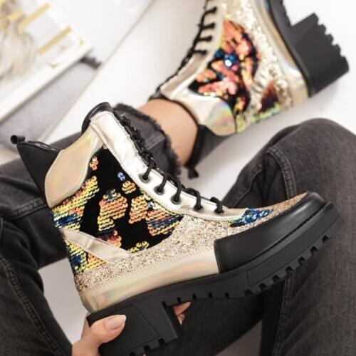 High heel boots women,sexy platform high heel boots,ankle women boots,chunky heels boots,Gold glittering sequin shoes