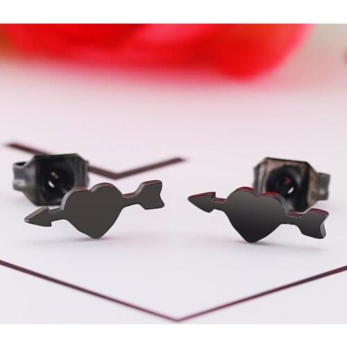 Oly2u Japanese Fashion Women Stainless Steel Black Color Arrow Stud Earrings Tiny Minimalistic Earing Party Jewelry