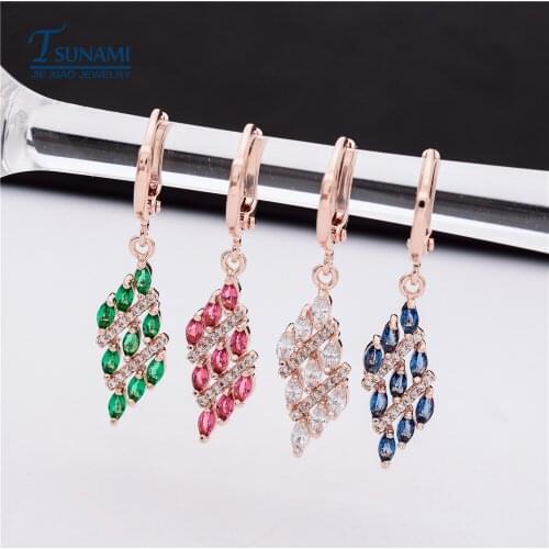 Tsunami Brand AAA Dangle Earrings Cubic Zirconia Stone Rhinestone Rhombic Shaped Women Girls Fashion Drop Earrings jewelry 1pair