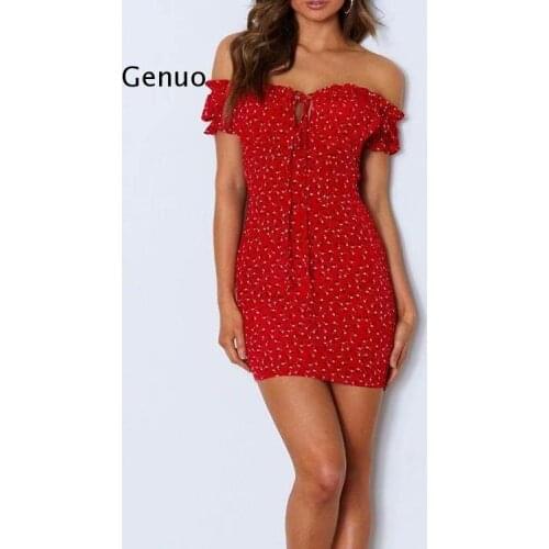 Women Floral Wrap Dress Off Shoulder Tie Up Front Ruffle Mini Dress Summer Office Lady Slash Neck Printed Pencil Dress