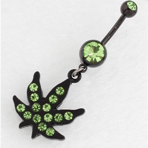 New Fashion Personality Green Rhinestone Black Maple Leaves Belly Rings for Women Body Piecing Jewelry Gifts