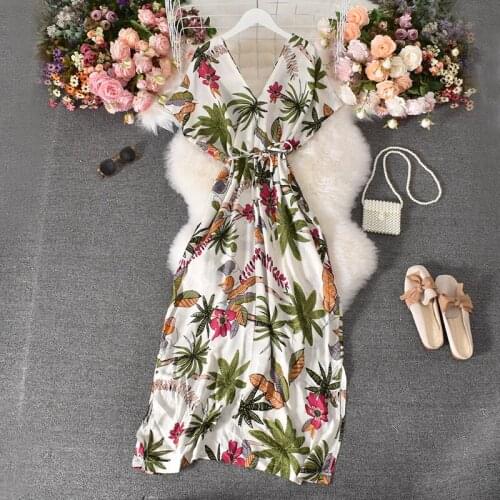 Womens Elegant Lace-Up Party Dress Sexy Deep V-neck Short Sleeved Dress Pattern Printing Casual Holiday Bohemian Beach Dress