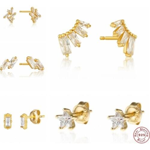 100% 925 Sterling Silver Irregular Bling Zircon Mini Stud Earring for Women Ladies CZ Geometric Earrings Pendientes orecchini