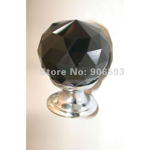 20PCS/LOT FREE SHIPPING 30MM BLACK CRYSTAL KNOBS WITH CHROME ZINC BASE