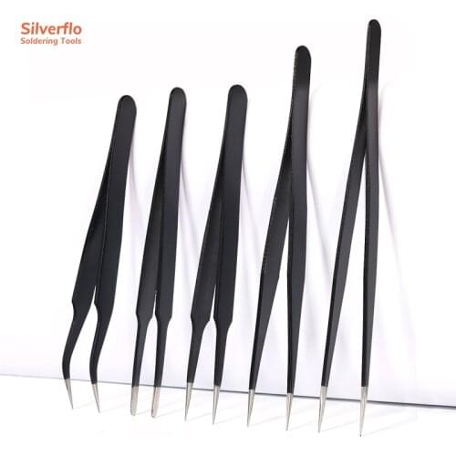 5Pcs/ lot Anti-static ESD Stainless Steel Tweezers Electronics Industrial Tweezers Making Tool for Jewele Repair Working