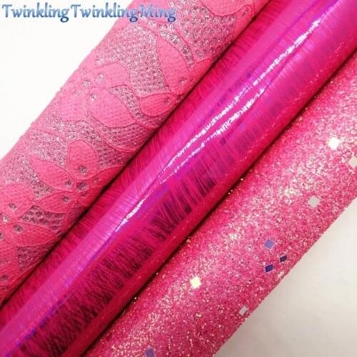 ROSE LACE Glitter Fabric, Synthetic Leather, Smooth Faux Fabric Sheets For Bow A4 21x29CM Twinkling Ming XM002H