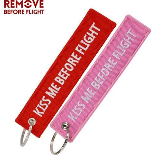 2 PCS Fashion Keychains llavero Kiss Me Before Flight llaveros Keychain Embroidery Key Fobs Car Key Ring Chain for Motorcycle