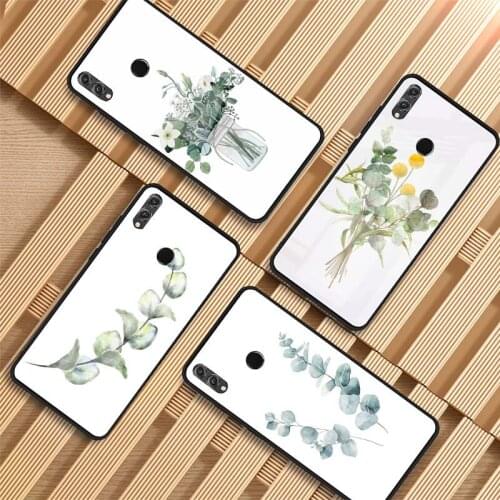 Watercolor plants with flowers Tempered Glass Phone Case For Huawei P20 P30 lite P20 P30 PRO MATE 20 PRO MATE 20 lite Honor 10