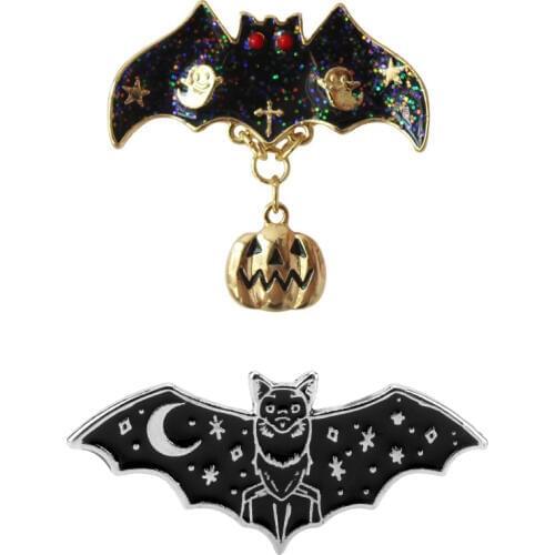 Creature Dark Bat Moon Star Black Enamel Pin Badge Punk Cool Brooches Backpack Bags Coat Jewelry For Men Women Gifts