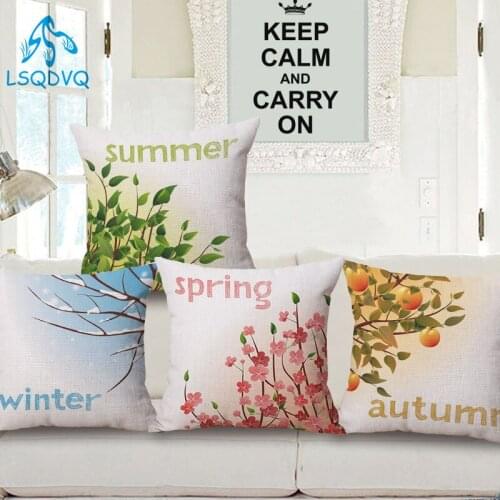 Decorative Spring Summer Autumn Winter Trees Printed Square Polyester Cushion Cover For Sofa Home Car Almofadas 45x45cm