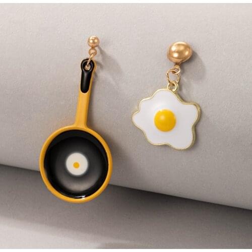 Docona Creativity Poached Egg Pot Drop Earrings for Women Charms Colorful Dripping Oil Metal Earrings Ladies Jewelry Accessory